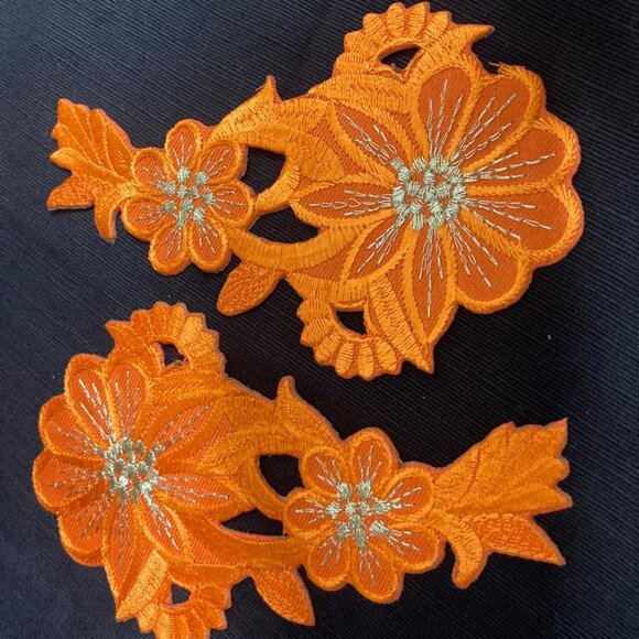 Girls Fabric Iron On Patches For Clothes Orange Patches Embroidery Flower - Picture 4 of 9